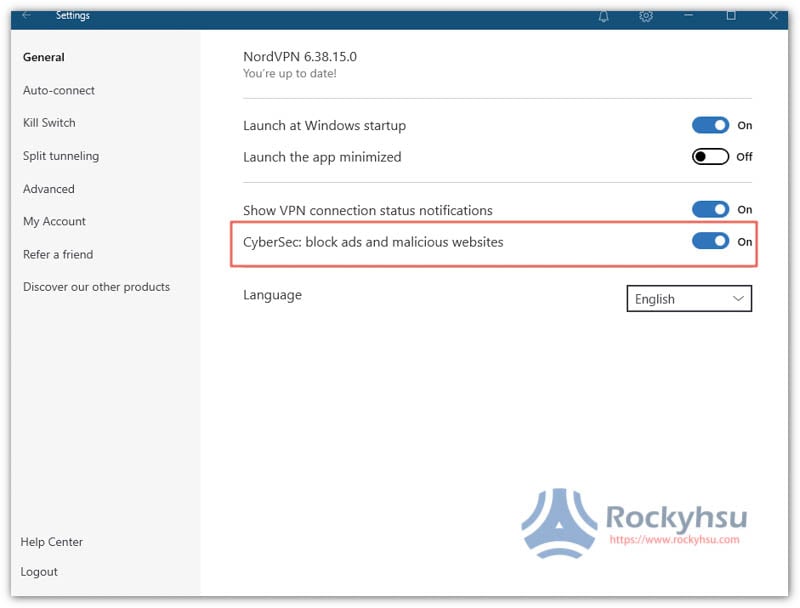 NordVPN Windows 廣告攔截功能